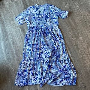 Blue + White Silk Tiered Dress